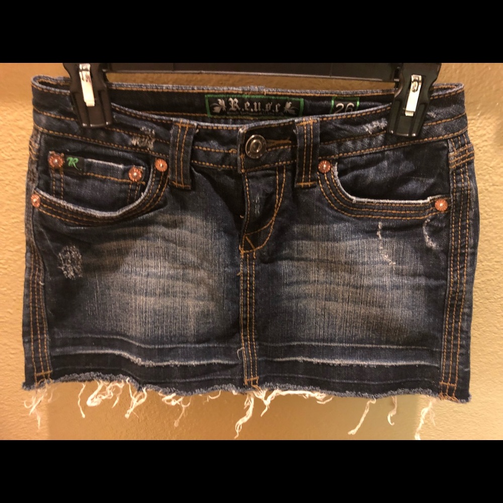 Reuse Brand Jean Frayed Edges Skirt Sz 26"Waist